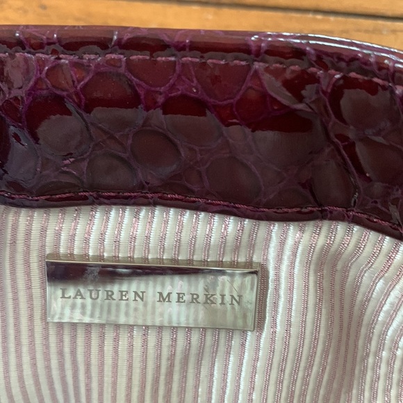Lauren Merkin Reptile Embossed Patent Hinged Clutch Women’s Wine Purple Purse - Picture 5 of 6
